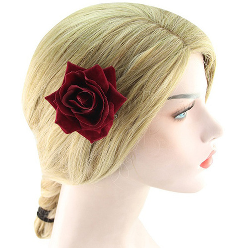 2pcs flamenco latin dance rose flowers bride headdress wedding simulation velvet roses hairpin flower corsage, stage performance tourism photo show hair accessories