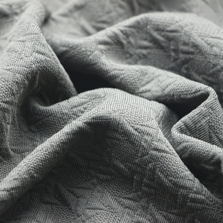 提花空气层连接布针织纬编全涤氨纶弹力提花双面布牛肚布起泡泡布