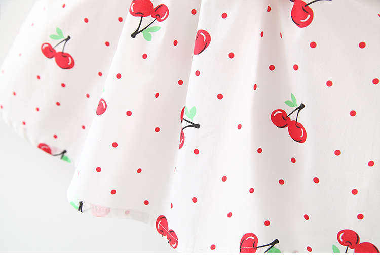 Strap Neckline Cute Cherry Cotton Girls Dresses