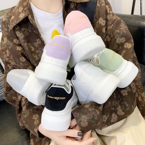 McQueen white shoes for women thick-soled spring and autumn new heightening dad shoes internet celebrity trend ins trendy casual sports shoes