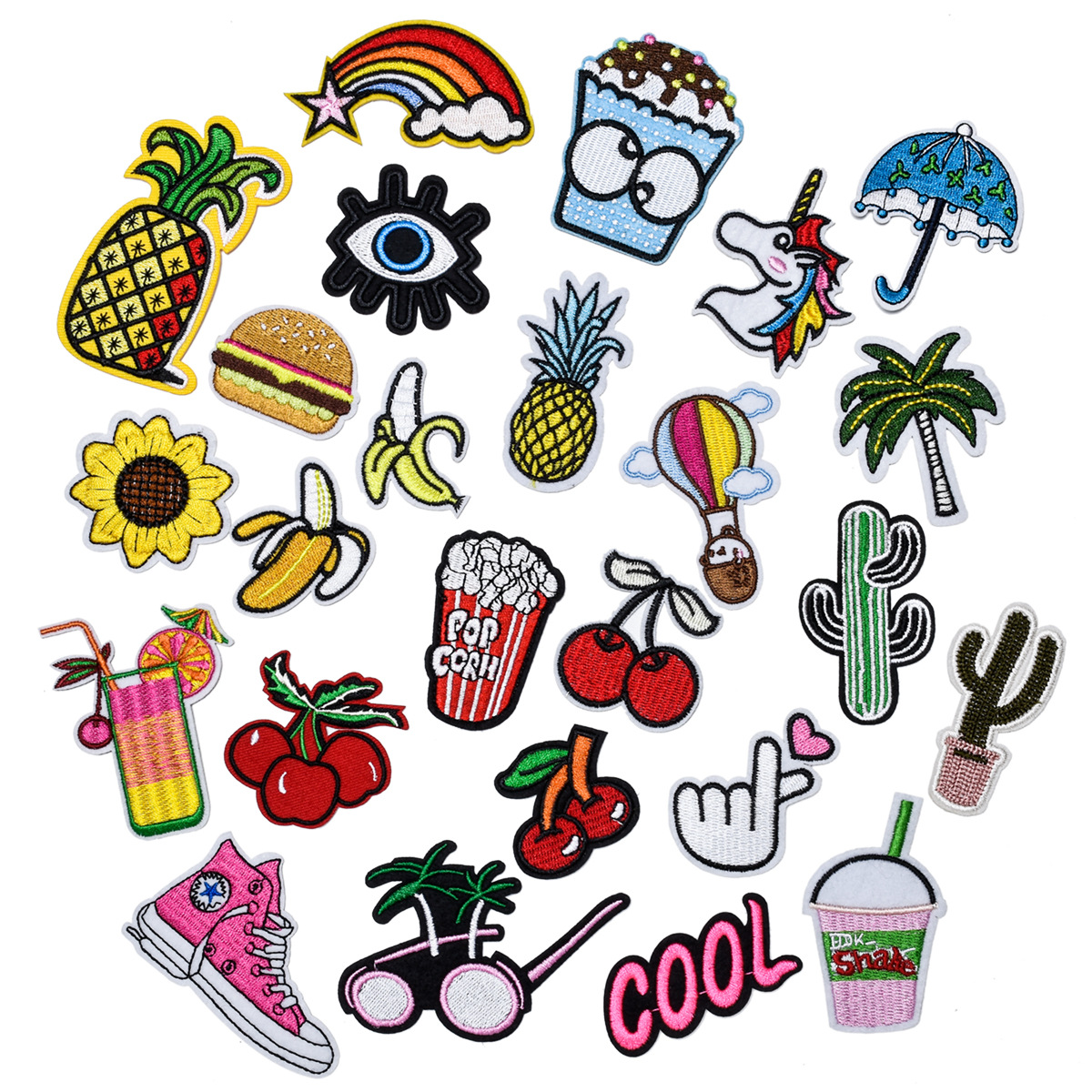 embroidery patch stickers, clothing accessories, clothes, pants, patch repair, decorative stickers, beverages, coconut tree fruit cloth stickers, a large collection