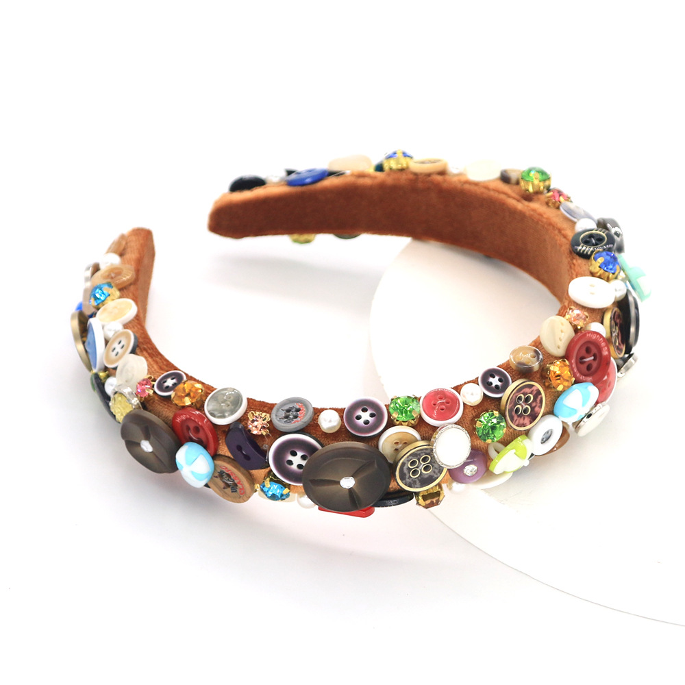 Exaggerated Sponge All Hand-sewn Buttons Two-color Alloy Handmade Headband Wholesale Nihaojewelry display picture 6