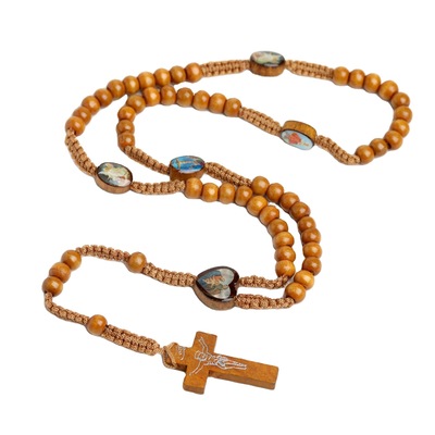 Natural wood hand-knitted wood beads cross necklace for women and men Jerusalem Catholic religious ornament cross jesus rosary praying necklace