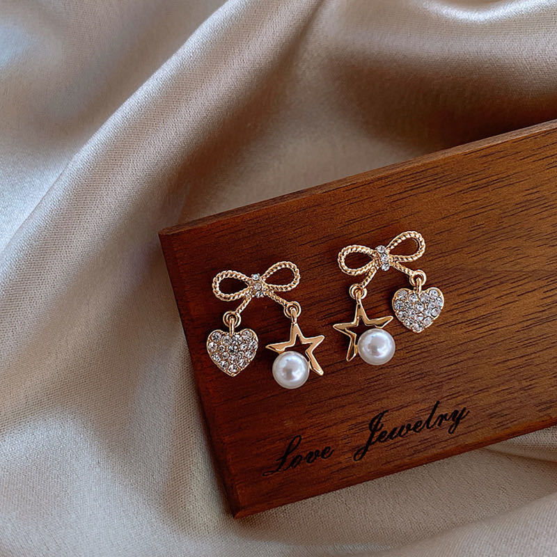 Boucles D'oreilles En Diamant Avec Perles Bowknot En Argent 925 display picture 3