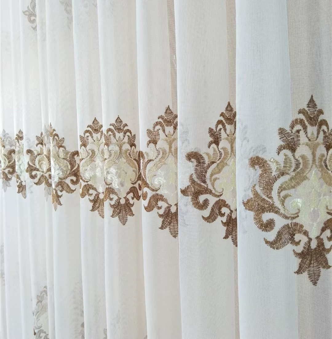 Origin wholesale European-style embroidered sheer curtain for living room and bedroom, transparent embroidered sheer fabric finished product inquiry