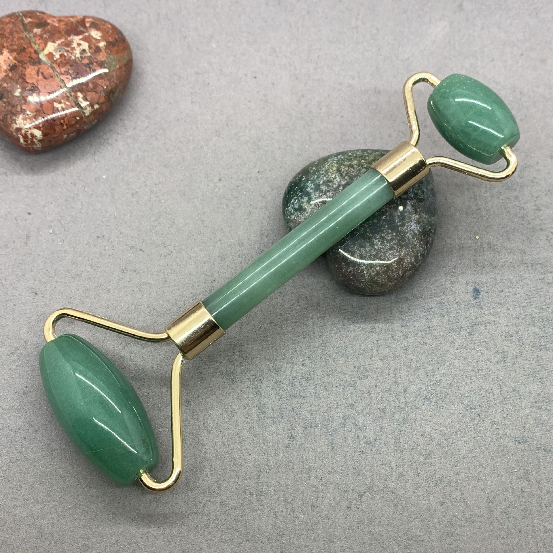 Piedra natural de doble cabeza rodillo de masaje palo amatista rosa cristal flor verde Aventurina azul patrón azul arena oro arena amarillo Ojo de Tigre