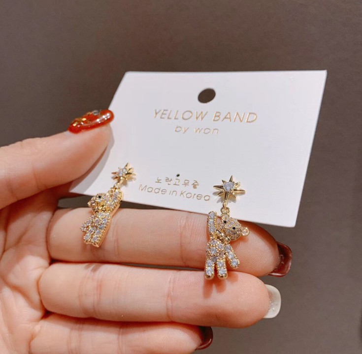 Women's Gender 1 Pair Cute Streetwear Bear Plating Inlay Alloy Artificial Gemstones Drop Earrings