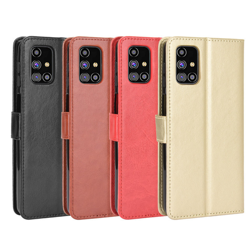 For Samsung Galaxy M31S phone case flip phone leather case Crazy Horse pattern lanyard card