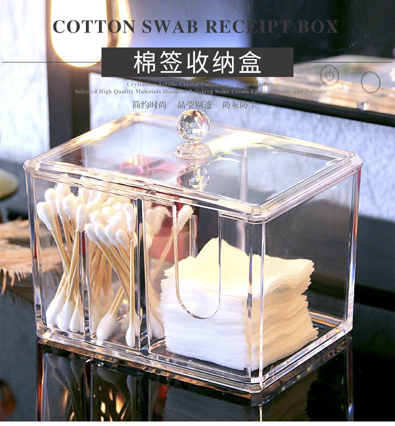Hisopo de algodón transparente maquillaje algodón limpieza algodón almacenamiento caja de almacenamiento acrílico maquillaje caja de polvo