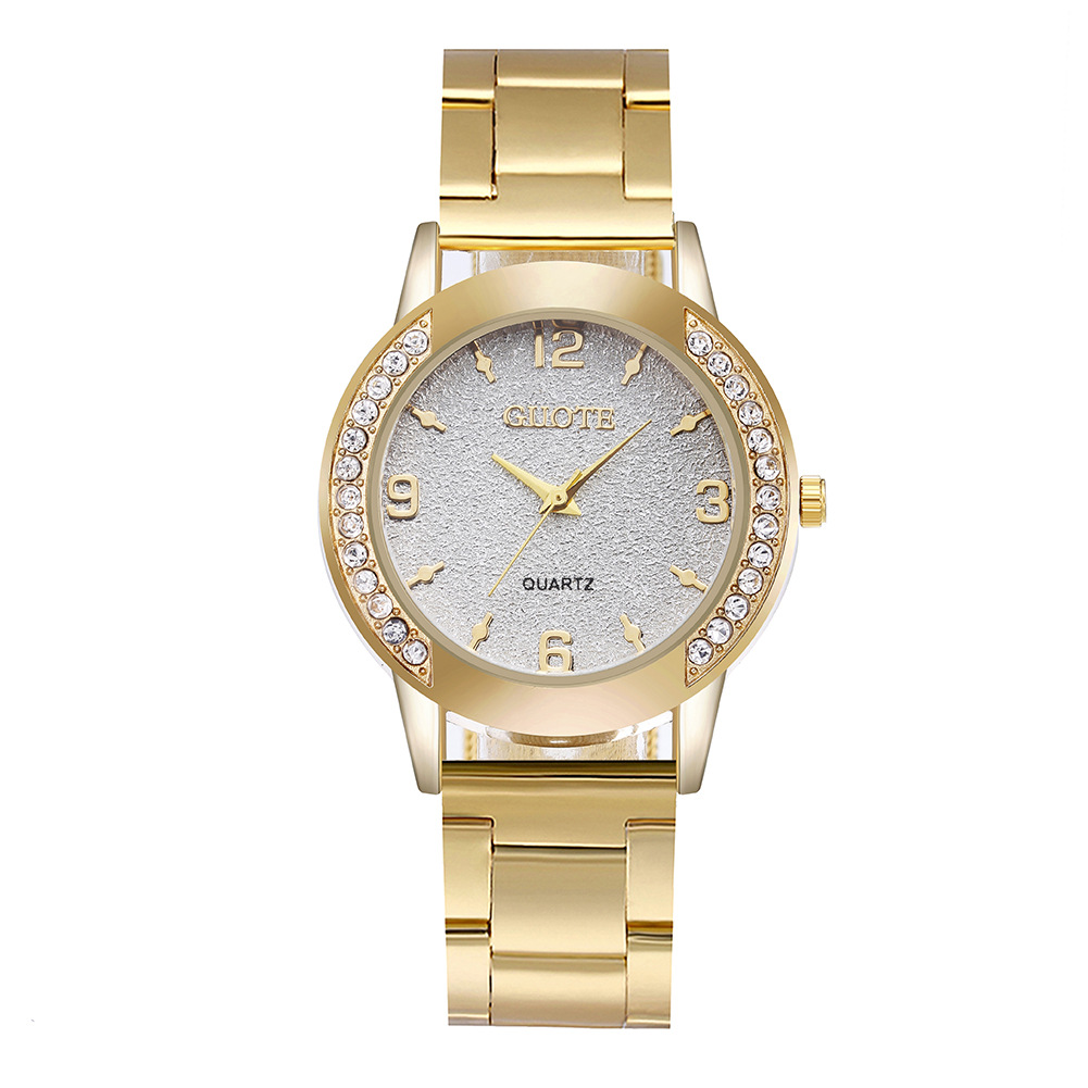 GT guote cross-border animado Golden Double Row Diamond reloj de mujer moda Diamante caso casual pareja reloj de cuarzo