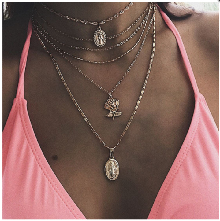 Summer New Product Personality Exaggerated Accessories Fashion Wild Geometric Alloy Rose Jesus Necklace Wholesale Nihaojewelry display picture 2