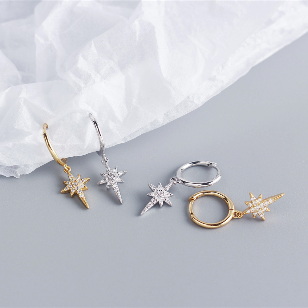 Drop Earrings Classification 1 Pair Quantity 1 Pair 925 Sterling Silver Rhinestones Star Drop Earrings
