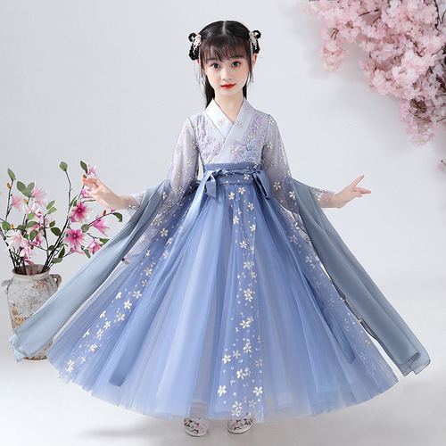 Girls pink flowers Hanfu girls kimono dresses hanfu Fairy dresses ancient fairy kimono dress children's Tang girls dress