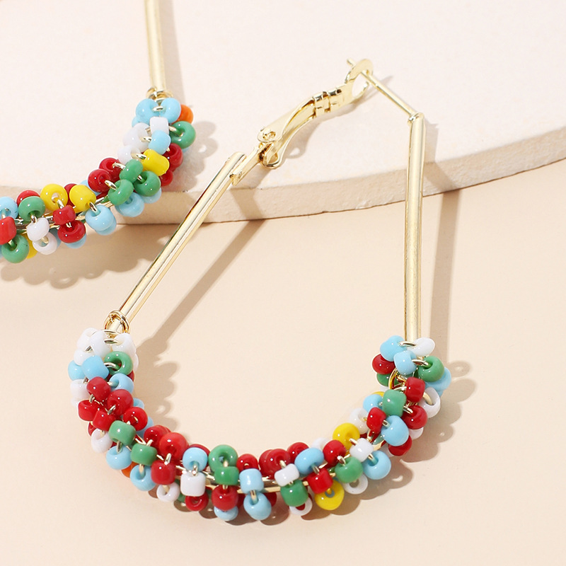 9g Weight Earrings Classification Wedding, Travel, Birthday, Festival Occasion Women'S Gender Bohemian Style Fashion Geometric Rice Beads Bohemian Style Wrap Retro Earrings 5