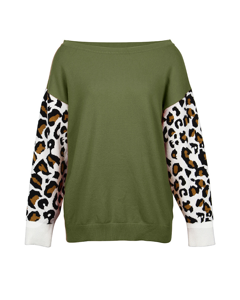 fashion contrast stitching leopard print sweatershirt NSDY7668