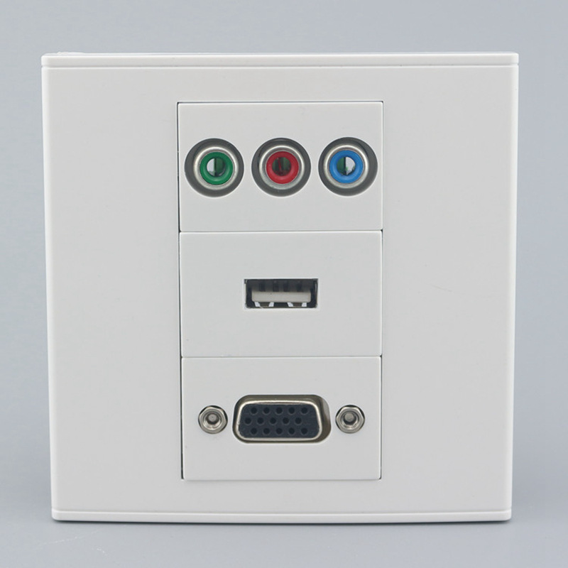 86型USB+VGA直插红绿蓝拧线面板 VGA投影仪音视频插座 多媒体插座