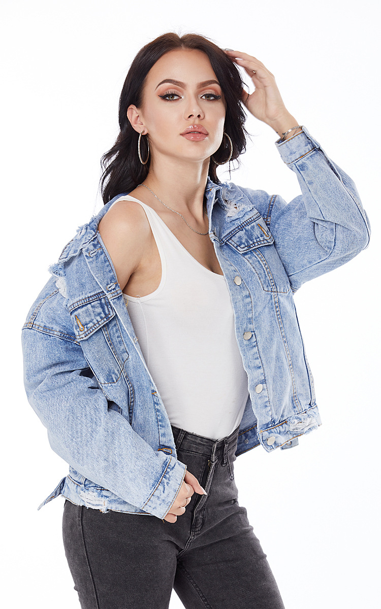 ripped short denim jacket  NSSY9133