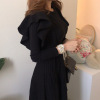 New style of knitted dress flounced waistband mid length sweater