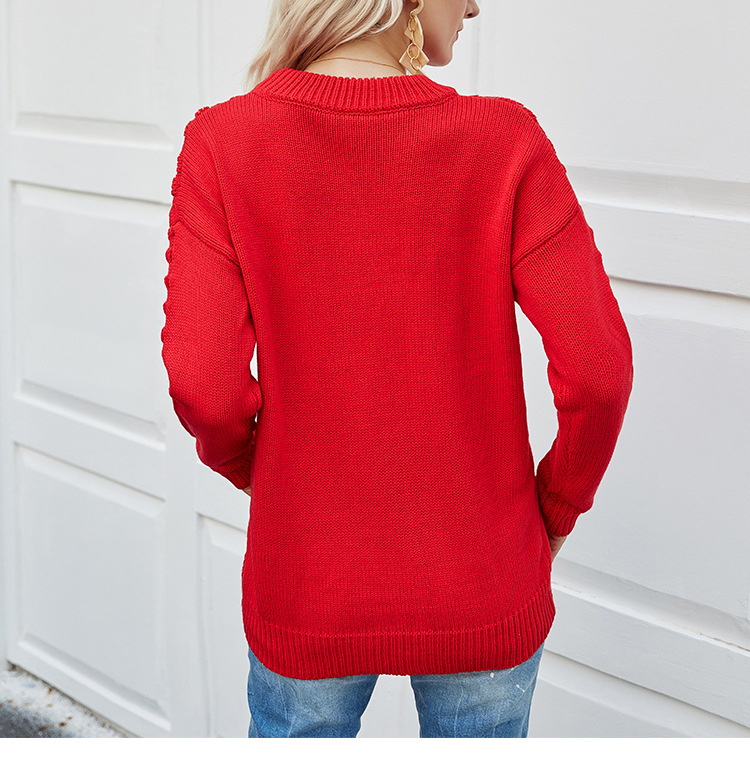 hot style round neck pullover ladies knit sweater solid color long-sleeved hollow sweater NSYH7177