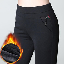 加绒加厚休闲裤子高腰大码外穿打底裤女黑色铅笔裤冬季妈妈裤