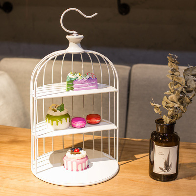 Jaula de pájaro de hierro de estilo europeo decoración de la boda estante de pastelería estante de sushi cake shop buffet doble capa pastelería rack