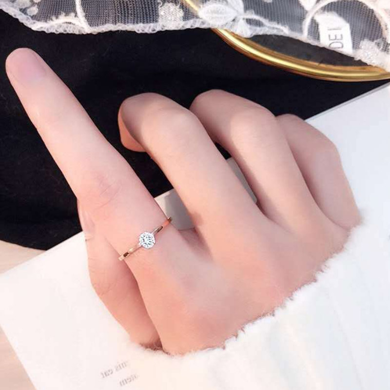 Solid Color Pattern Women'S Gender Simple Style Solid Color Titanium Steel Inlay Rhinestones Rings 1 Piece