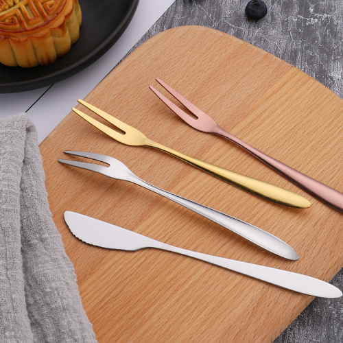 Wholesale pointed tail fruit fork, mooncake knife and fork, creative fruit pick dessert cake fork, household stainless steel fruit fork