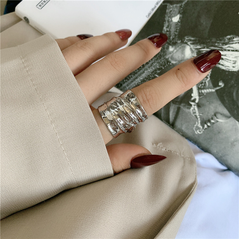 Fashion Retro Wide Version Wave Metal Index Finger Ring display picture 3