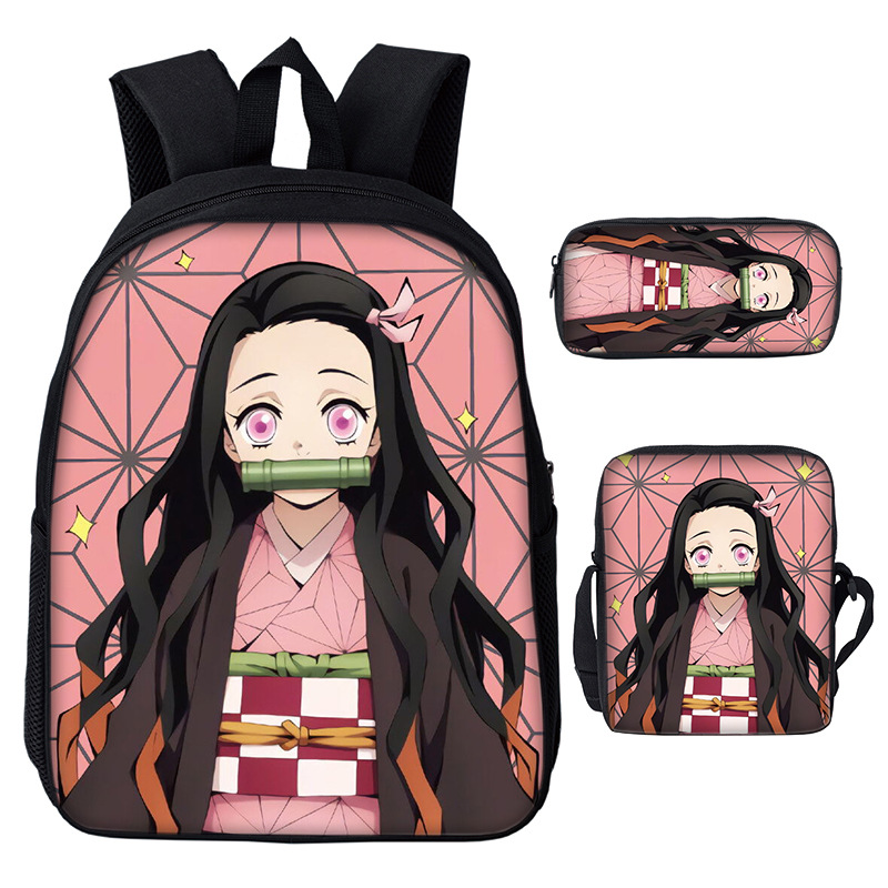 Anime Student Backpack Demon Slayer's Blade Backpack Stove Door Nidouzi School Bag Backpack Satchel Pen Bag Customized Pictures