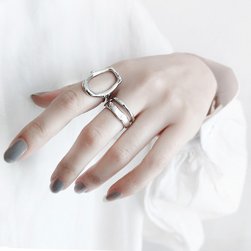 Vintage Thai Silver Ring for Women Irregular Personality Index Ring Korean Style Trendy Open Exaggerated S925 Silver Index Ring
