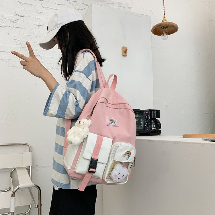 Korean Student Hit Color Backpack Soft School Bag display picture 117