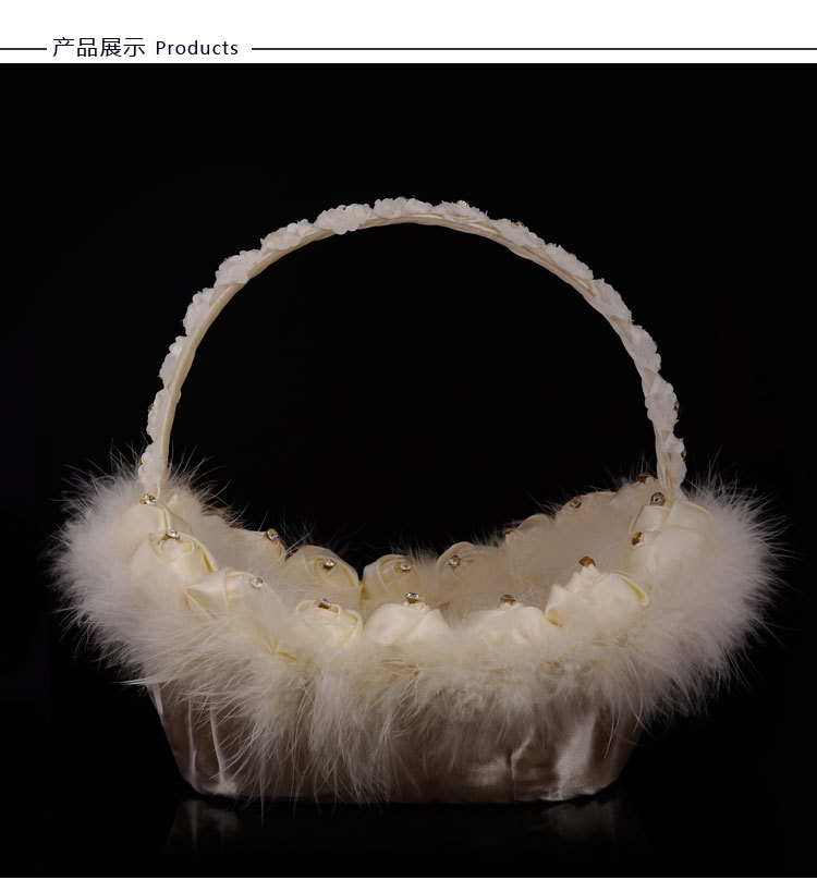 Cross-border Western-style wedding flower girl, ostrich wool rose, handmade flower basket, bridesmaid carrying basket, wedding decoration supplies detail image 8