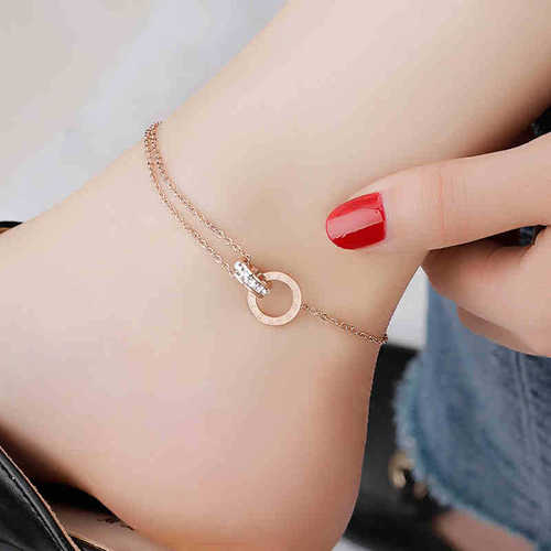 Roman ring full diamond circle titanium steel anklet women's leg ring jewelry beach accessories jewelry 18K rose gold