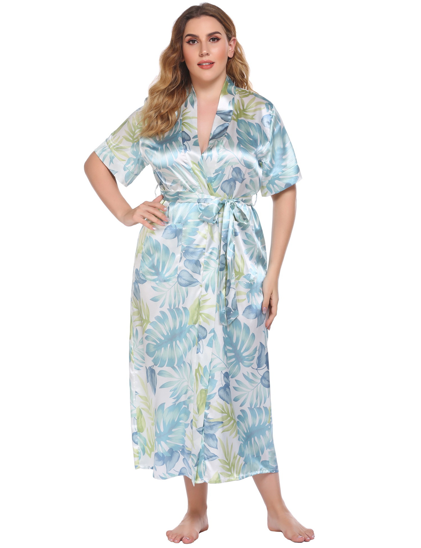 【热销现货】新款亚马逊服装欧美外贸大码印花家居睡袍女装睡衣