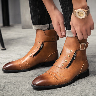 Cross-border Men's Boots Autumn New Men's Martin Boots 46 British Style Pointed Casual Shoes Retro High-top Men's Shoes