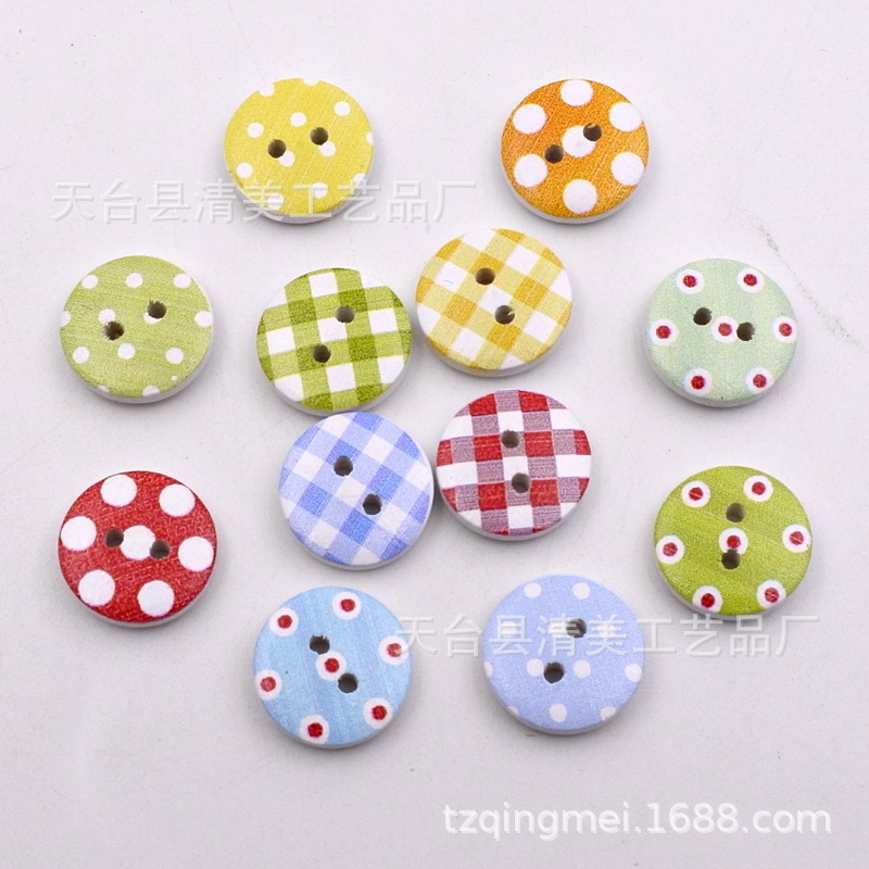 15mm fondo blanco pintado de madera botones decorativos de madera impreso flores y plantas, botones de rayas a cuadros 100 un paquete