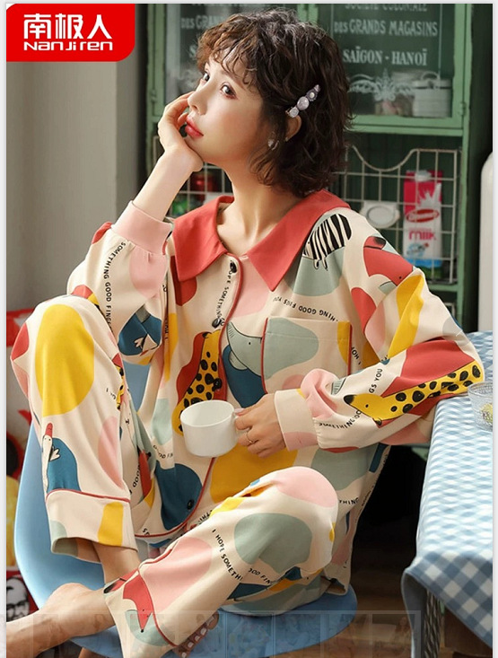 Pijamas de mujer primavera y otoño 100% algodón pantalones de manga larga traje de dos piezas estilo coreano estudiante invierno más tamaño homewear