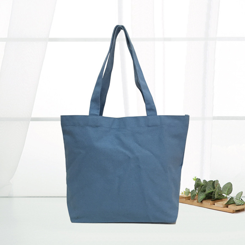 蓝色空白手提袋定做广告印刷logo图案休闲购物帆布袋定制拉链手袋