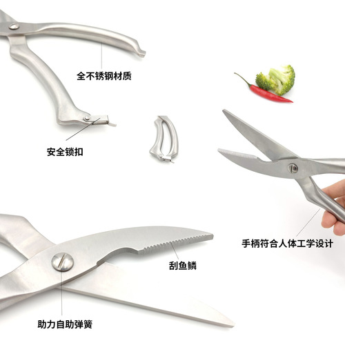 Stainless steel strong sharp multifunctional kitchen household food chicken, duck, goose, fish bone scissors