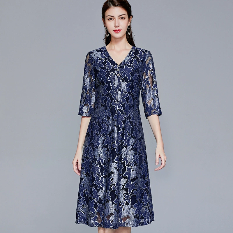 Однотонное оптовое платье для женщин среднего и старшего возраста, одежда больших размеров для мам, новое платье для бабушки, юбка в корейском стиле, повседневное и универсальное.