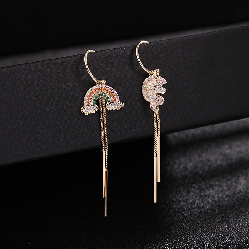 New Fashion  Asymmetric Rainbow Long  S925 Silver Needle Fashion Earrings  Wholesale Nihaojewelry display picture 6