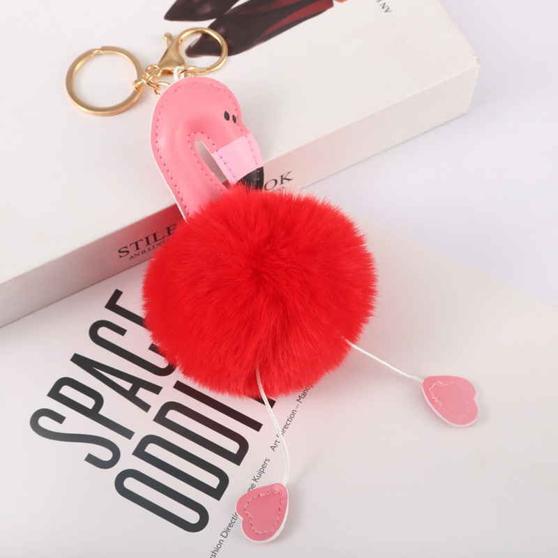 Cartoon Style Flamingo Pu Leather Alloy Plush Plating Bag Pendant Keychain display picture 2