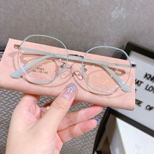 新款網紅時尚眼鏡多邊形不規則板材插芯寬邊配近視眼鏡架復古金屬