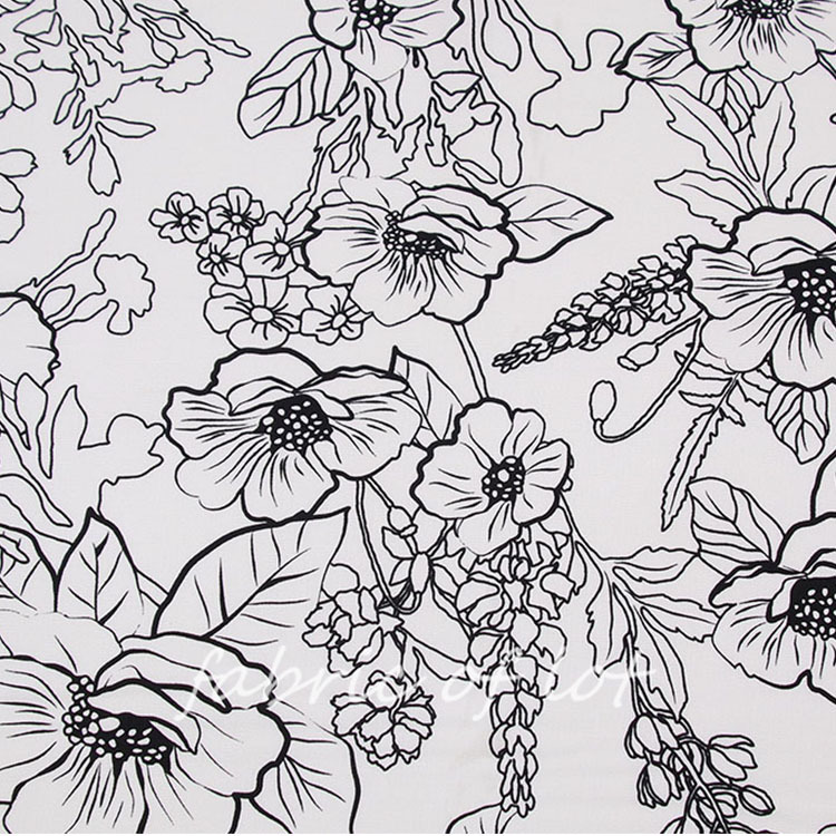 【现货】12526P白底黑花人丝莱赛尔麻混纺梭织 连衣裙裤子面料