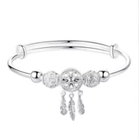 Bracelet copper silver, children's charm bangle, polished finish — 23 g