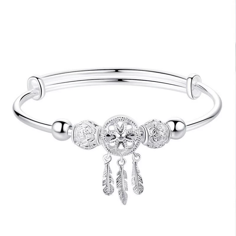 Bracelet copper silver, children's charm bangle, polished finish — 23 g