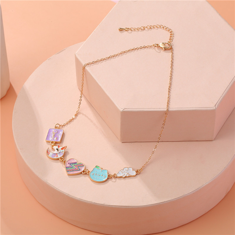 Cartoon Style Heart Shape Alloy Enamel Girl's Necklace display picture 3