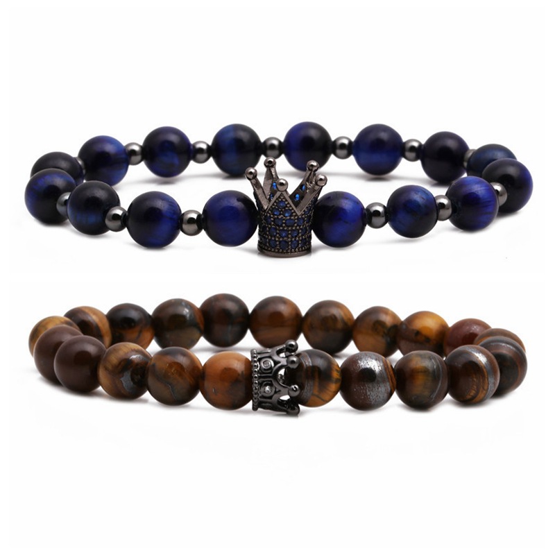 Hot Selling Tiger Eye Stone Crown Couple Bracelet Beaded Diy Set Bracelet Wholesale Nihaojewelry display picture 3