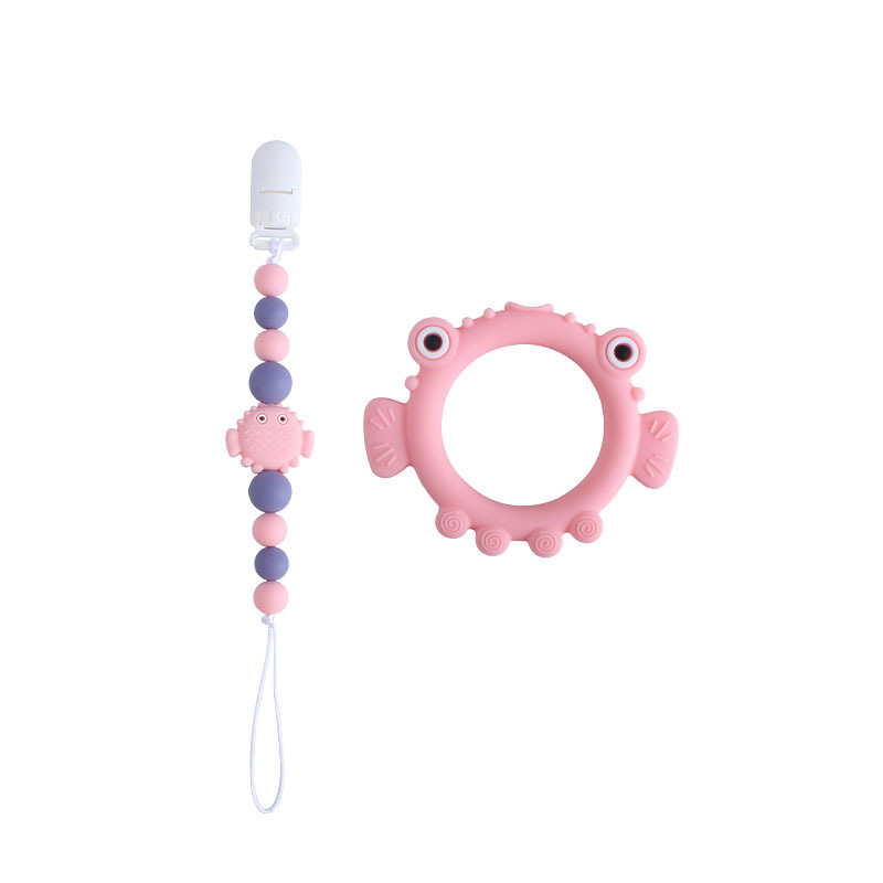 Nuevo pico chupete clip burbuja pescado cabeza grande silicona mordedor bebé silicona molar juguete mordedor chupete cadena