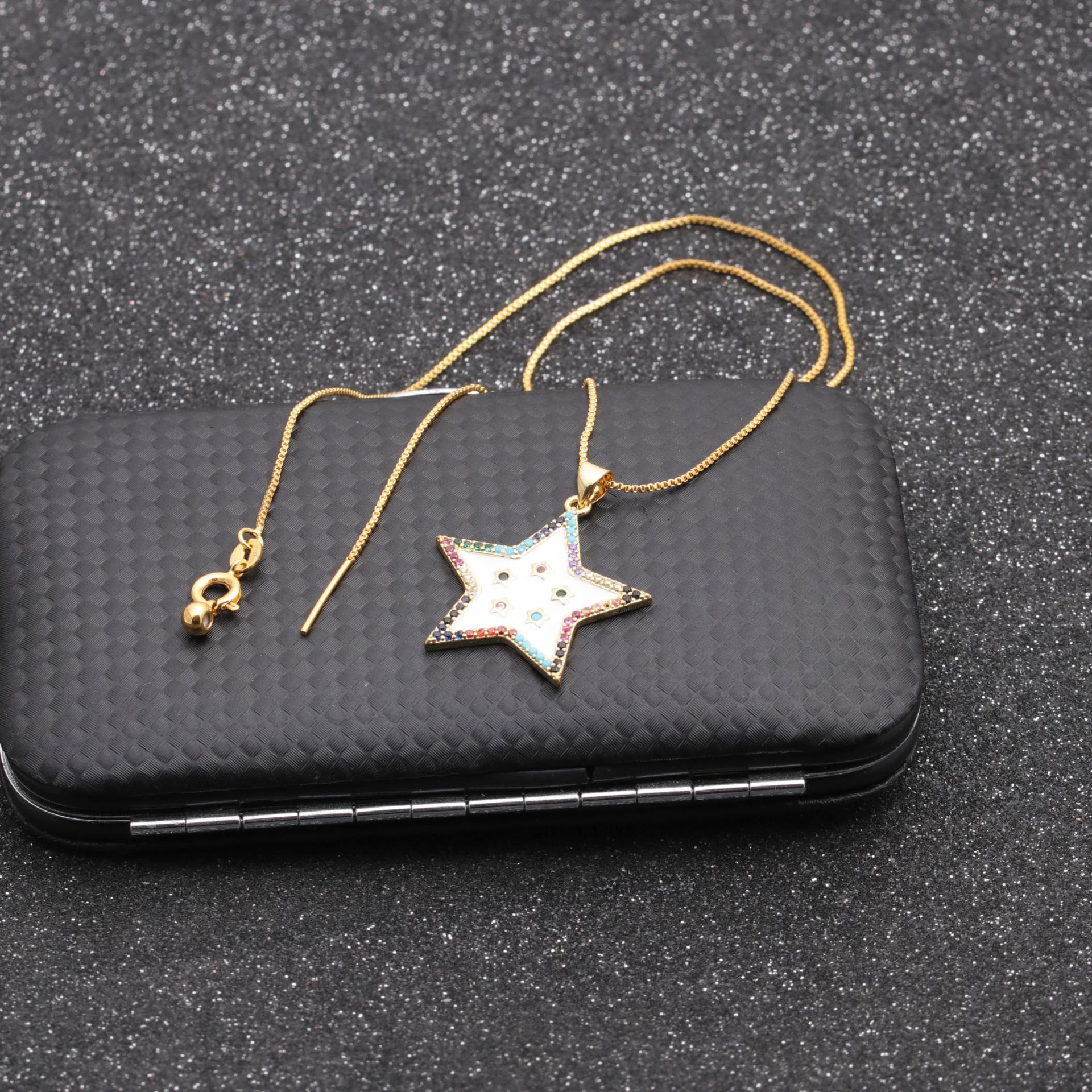 Trend Fashion New Geometric Gold Micro-inlaid Zircon Star Moon Copper Pendant Necklace display picture 5